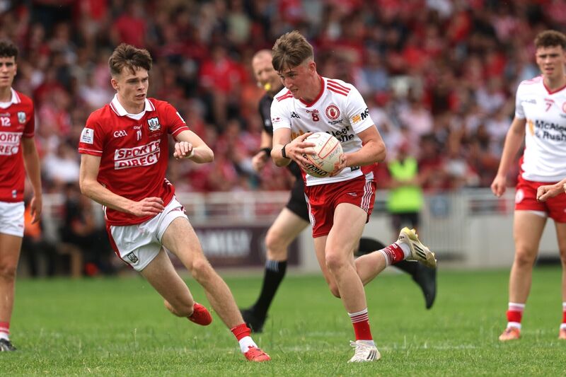 Cork's Ben Hegarty puts the pressure on Tomás Gallen of Tyrone. Picture: Bryan Keane/INPHO Cork's Ben Hegarty puts the pressure on Tomás Gallen of Tyrone. Picture: Bryan Keane/INPHO