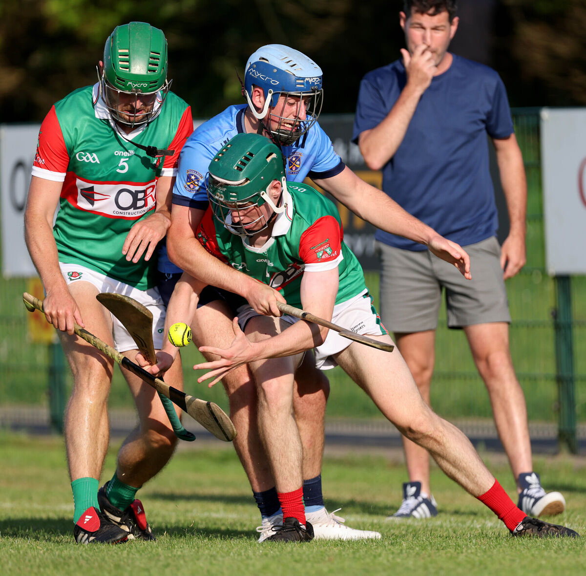 Ballinora pair Mike Lordan and Cian Wolfe battle with Barryroe's Michael Walsh. Picture: Jim Coughlan Ballinora pair Mike Lordan and Cian Wolfe battle with Barryroe's Michael Walsh. Picture: Jim Coughlan