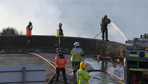 <p>Firefighters battling the gorse fire near Camden Forth Meagher in Crosshaven, yesterday. Picture: Eddie O'Hare.</p> <p>Firefighters battling the gorse fire near Camden Forth Meagher in Crosshaven, yesterday. Picture: Eddie O'Hare.</p>