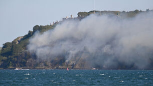 <p>The gorse fire near Camden Forth Meagher in Crosshaven, yesterday. Picture: Eddie O'Hare.</p>