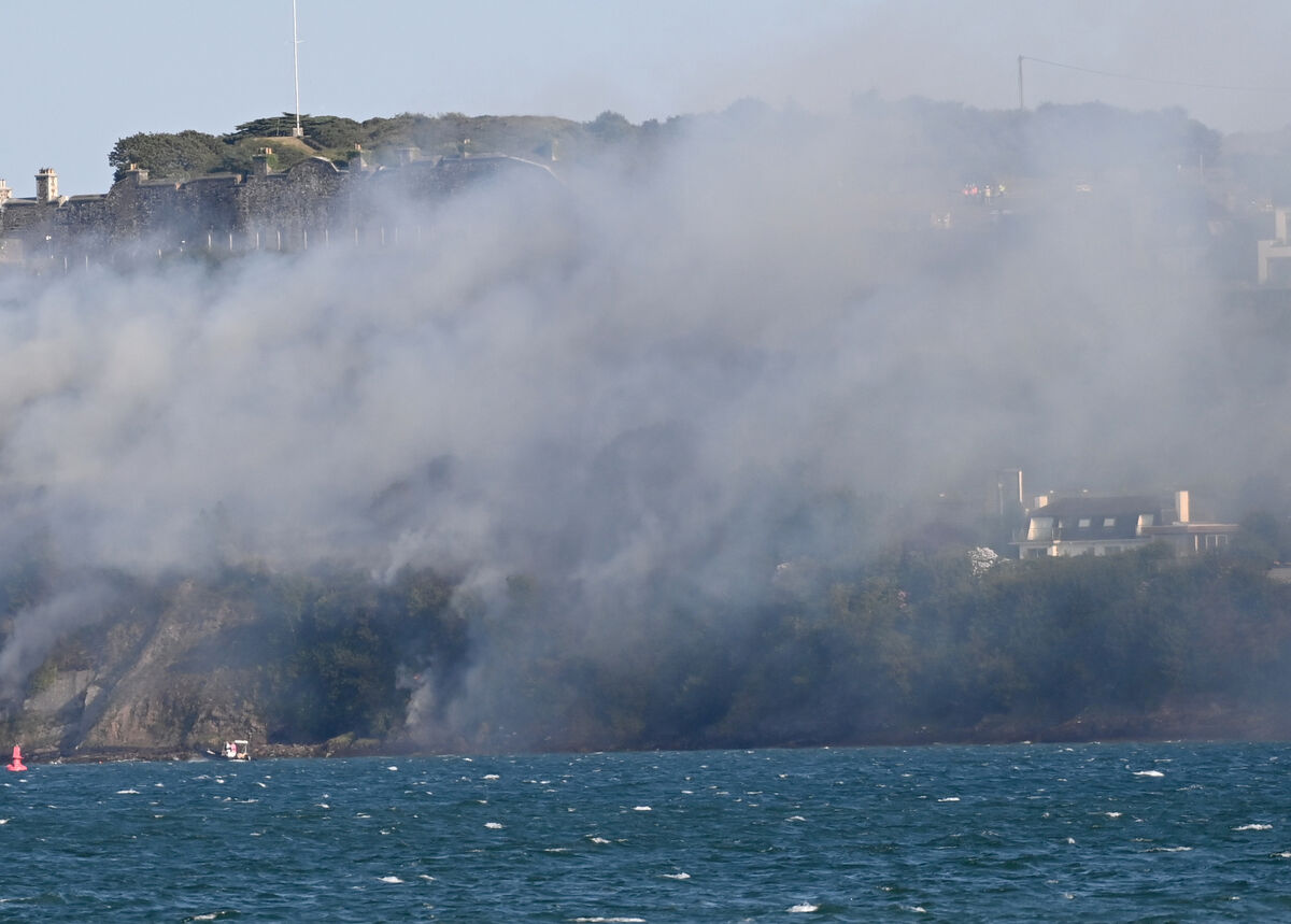  Smoke from the fire partially obscuring Camden Fort Meagher. Picture: Eddie O'Hare