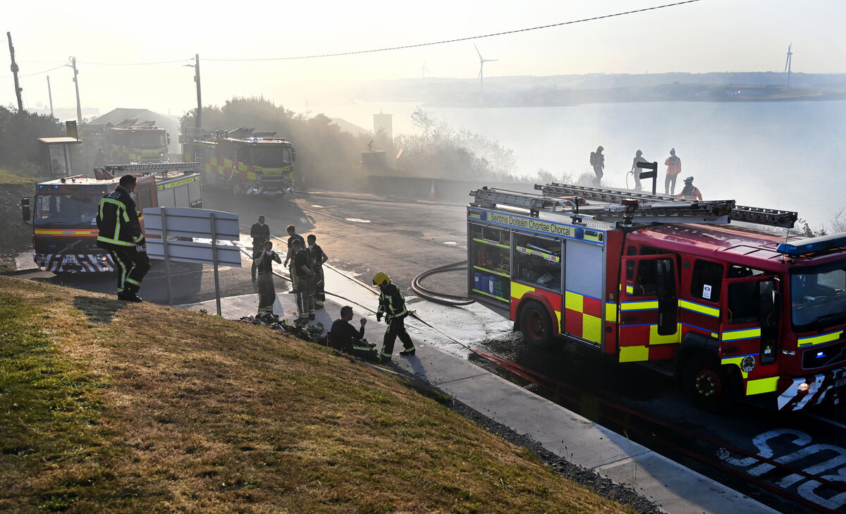 Fire fighters battling the gorse fire near Camden Fort Meagher. Picture: Eddie O'Hare