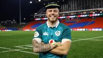 Sean Jansen with his first cap after making his debut for Ireland 11/7/2026