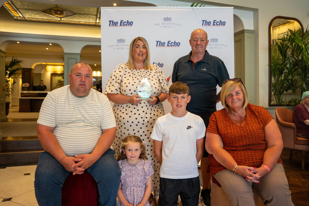 Front row, Damien Kidney, Annie Mae Kidney, Conor kidney and Teresa Keneally. Back row, Jennifer Kenneally, winner of The Echo Women in Sports awards for July, and Gerard Keneally, pictured at The Metropole Hotel. Picture by Noel Sweeney Front row, Damien Kidney, Annie Mae Kidney, Conor kidney and Teresa Keneally. Back row, Jennifer Kenneally, winner of The Echo Women in Sports awards for July, and Gerard Keneally, pictured at The Metropole Hotel. Picture by Noel Sweeney