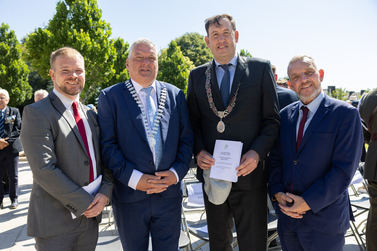 Donnchadh Ó Laoghaire TD, Mayor of the County of Cork Bernard Moynihan, Deputy Lord Mayor Kieran McCarthy, and Jerry Buttimer, minister of state. Photo: Darragh Kane Donnchadh Ó Laoghaire TD, Mayor of the County of Cork Bernard Moynihan, Deputy Lord Mayor Kieran McCarthy, and Jerry Buttimer, minister of state. Photo: Darragh Kane
