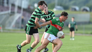 <p>Clonakilty forward Tom Whooley gets away from Douglas duo Conor McLoughlin and Emmet Cronin during Wednesday's Cork ETB Premier 1 MFC clash in Clonakilty. Picture: Martin Walsh</p> <p>Clonakilty forward Tom Whooley gets away from Douglas duo Conor McLoughlin and Emmet Cronin during Wednesday's Cork ETB Premier 1 MFC clash in Clonakilty. Picture: Martin Walsh</p>