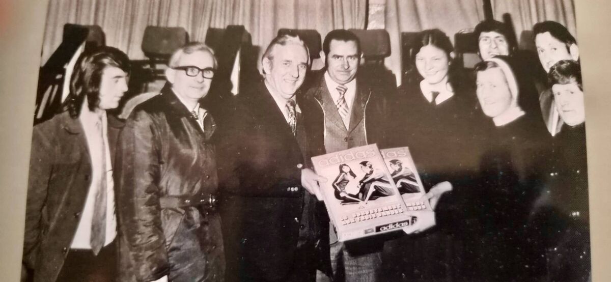 The late Patsy Fitzgibbon, seen here getting presented with her U16 Irish basketball gear from Sister Anthony, from the North Pres School, the sponsors and coach Joe Ahern.