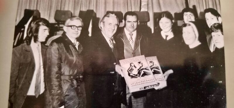 The late Patsy Fitzgibbon, seen here getting presented with her U16 Irish basketball gear from Sister Anthony, from the North Pres School, the sponsors and coach Joe Ahern. The late Patsy Fitzgibbon, seen here getting presented with her U16 Irish basketball gear from Sister Anthony, from the North Pres School, the sponsors and coach Joe Ahern.