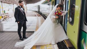 <p>YOUR CARRIAGE AWAITS: Darragh Bermingham and Kiva Sammon at Kent Station on their wedding day. They met when they both missed their train to Cork</p> <p>YOUR CARRIAGE AWAITS: Darragh Bermingham and Kiva Sammon at Kent Station on their wedding day. They met when they both missed their train to Cork</p>