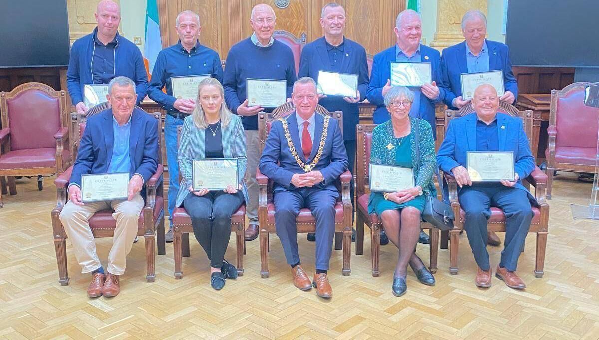 Then Lord Mayor Cllr Fergal Dennehy with the St Finbarr's players or family representatives at a civic reception to mark dual All-Ireland club championship medal winners. Then Lord Mayor Cllr Fergal Dennehy with the St Finbarr's players or family representatives at a civic reception to mark dual All-Ireland club championship medal winners.