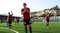 Cian Byrne applauds supporters after the match 16/7/2026