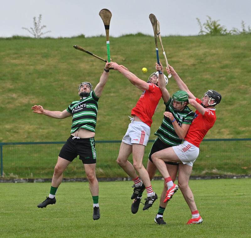 Charleville players Jack Buckley and Rob Carroll contest this high ball with Douglas players Cathal Hallahan and Sean Barron in the RedFM hurling league division 1 match at Charleville last year. Picture Dan Linehan Charleville players Jack Buckley and Rob Carroll contest this high ball with Douglas players Cathal Hallahan and Sean Barron in the RedFM hurling league division 1 match at Charleville last year. Picture Dan Linehan