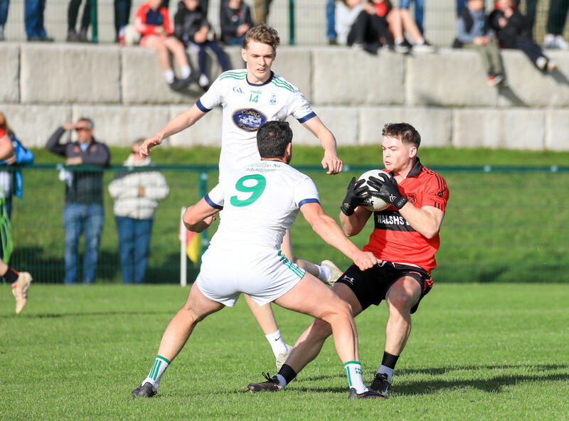 Mitchelstown's Cathail O'Mahony against Ilen Rovers' Peader O'Driscoll last year. Picture: David Creedon