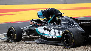 George Russell turns radio waves blue with rant after retirement from Belgian GP George Russell turns radio waves blue with rant after retirement from Belgian GP