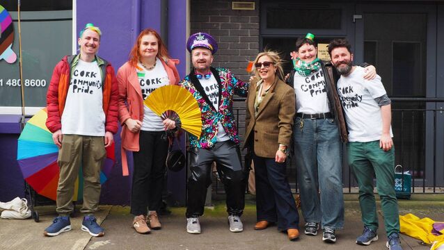 <p>People involved with Cork Community Pride at their first appearance at the St Patrick’s Day Parade in Cork this year</p>