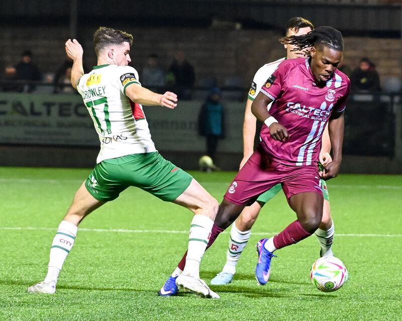 Cobh Ramblers' Wilson Waweru goes past Cork City's Darragh Crowley during their First Division clash at St Colman's Park. Cobh Ramblers' Wilson Waweru goes past Cork City's Darragh Crowley during their First Division clash at St Colman's Park.