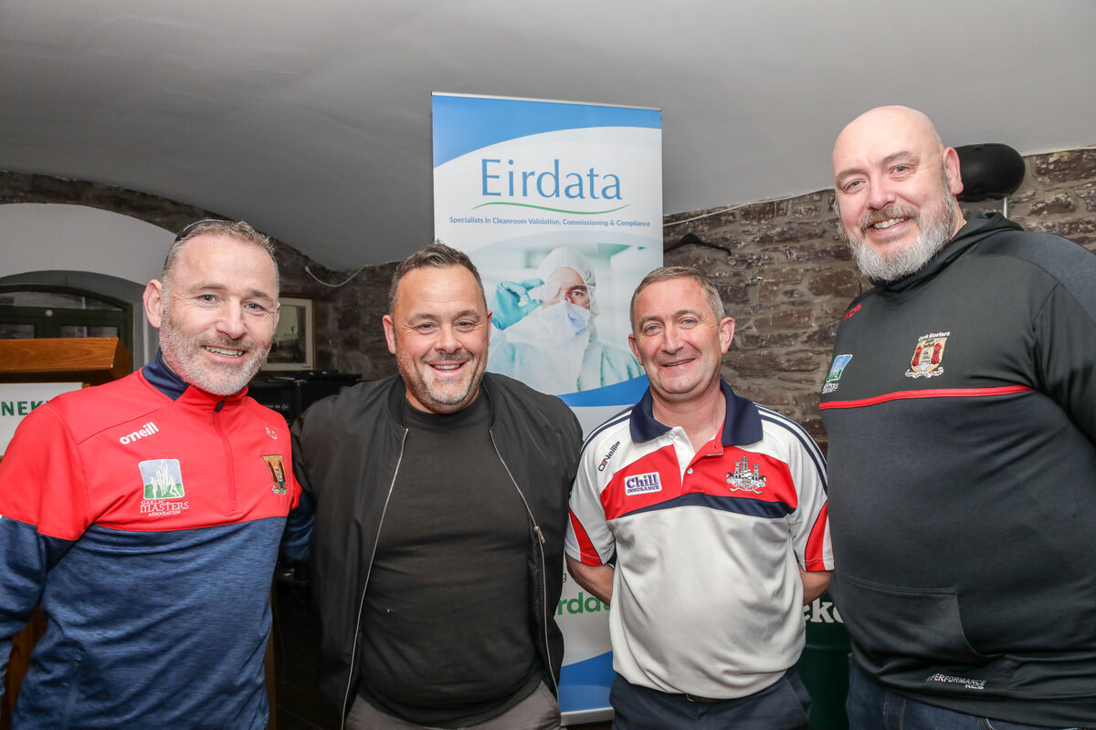Cork Masters hurling manager Ross Cashman (second from left) at the launch of the 2025 season with Robert Oldham, Davy Callaghan and Rob Stuart. Picture: David Creedon