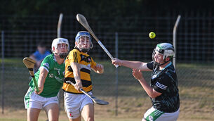 <p>CLINICAL: Na Piarsaigh's Luke Hurley scores his third goal past Ballincollig goalkeeper Kaden Coomey and Luke Higgins during the Cork ETB Rebel Óg P1 MHC at Ballincollig. Picture: Eddie O'Hare</p>