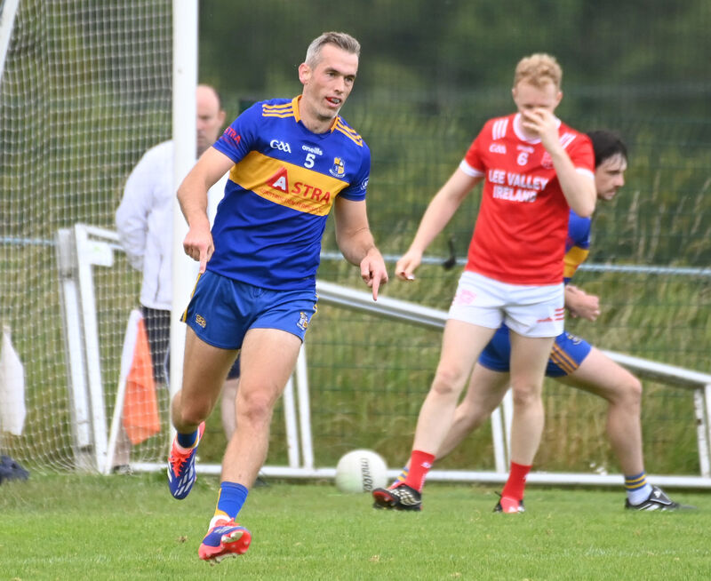 Carrigaline's Niall Coakley celebrates his goal against Uibh Laoire. Carrigaline face St Finbarr's this evening. Picture: Eddie O'Hare