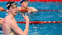 Daniel Wiffen celebrates winning a gold medal 18/2/2024