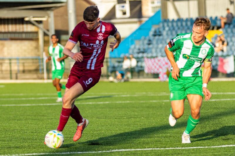 Cobh Ramblers Kai O'Neill out running Bray's Dean O Shea Picture by Adam Sheehan Cobh Ramblers Kai O'Neill out running Bray's Dean O Shea Picture by Adam Sheehan