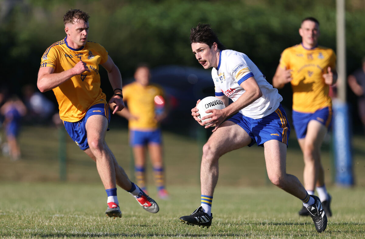 Ciaran Doolan, St. Finbarrs, Kevin O'Reilly, Carrigaline. 2026 McCarthy Insurance Group Premier Senior Football Championship, St.Finbarrs V's Carrigaline, at Ballinhassig, Co. Cork. Ciaran Doolan, St. Finbarrs, Kevin O'Reilly, Carrigaline. 2026 McCarthy Insurance Group Premier Senior Football Championship, St.Finbarrs V's Carrigaline, at Ballinhassig, Co. Cork.