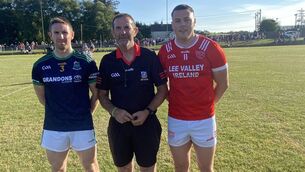 <p>Ahead of the Cork Premier Intermediate Football Championship game in Kilmurry. Glanmire captain Bryan Murphy, match referee Brian Coniry(Crosshaven) and Iveleary captain Cathal Vaughan.</p> <p>Ahead of the Cork Premier Intermediate Football Championship game in Kilmurry. Glanmire captain Bryan Murphy, match referee Brian Coniry(Crosshaven) and Iveleary captain Cathal Vaughan.</p>