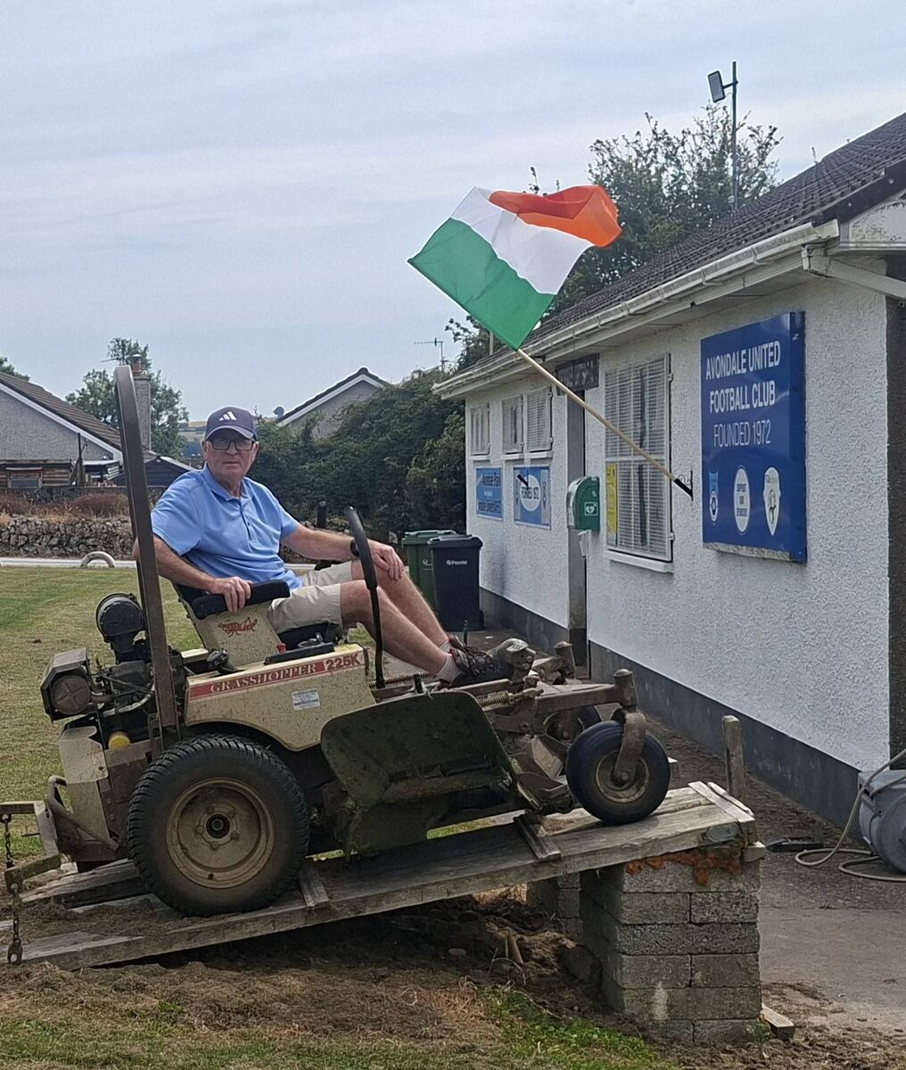 Paddy Scannell on his grass cutting machine at Avondale Park. Paddy Scannell on his grass cutting machine at Avondale Park.