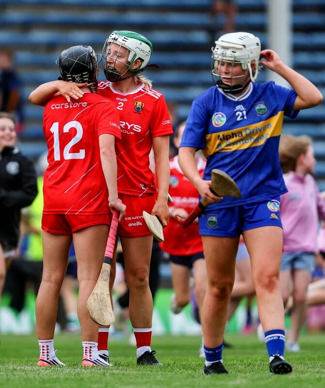 Cork's Millie Condon and Izzy O'Regan after beating Tipp. Picture: INPHO/Bryan Keane