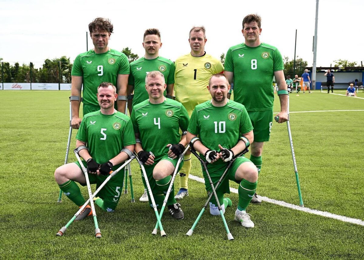 The Ireland Amputee football team who recently played England at Ballinhassig AFC. 