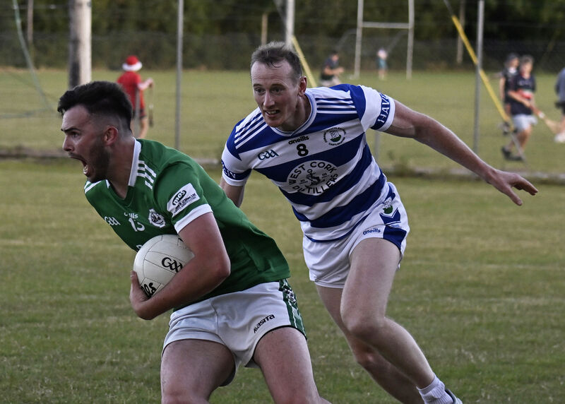 Dara Dorgan takes on Damien Cahalane. Picture: Martin Walsh.