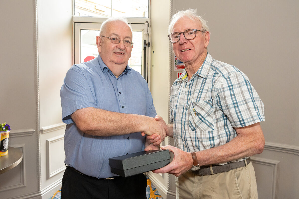 Spirit of Mother Jones Festival committee member Jim Nolan presenting Phil Ní Sheaghdha, general secretary of the Irish Nurses and Midwives Organisation, and the current president of Irish Congress of Trade Unions, with The Spirit of Mother Jones Award for 2026.