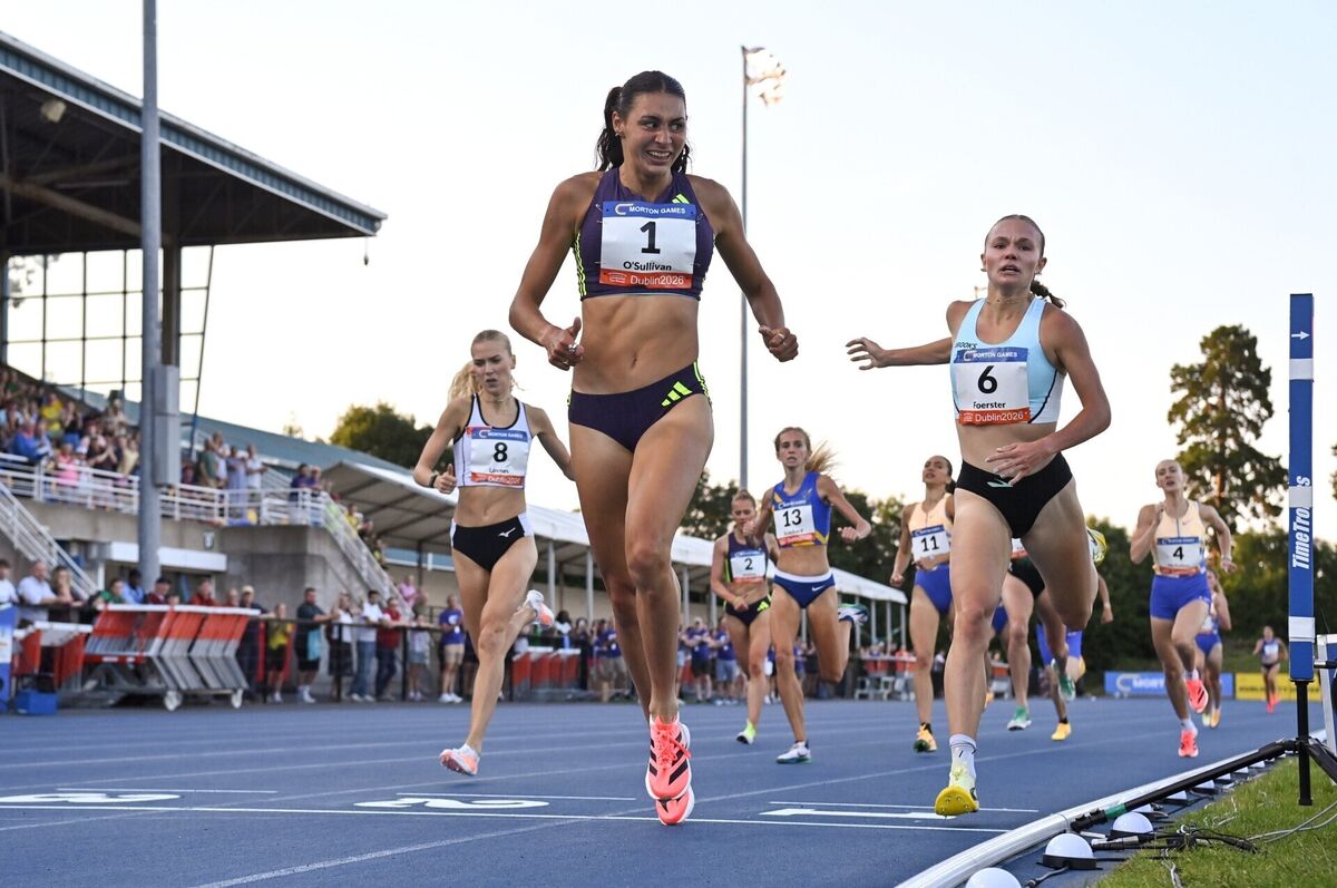 Sophie O'Sullivan of Ireland crosses the finish line to win the Fashionflo women's 1500m during the Morton Games at Morton Stadium in Santry, Dublin. Photo by Sam Barnes/Sportsfile Sophie O'Sullivan of Ireland crosses the finish line to win the Fashionflo women's 1500m during the Morton Games at Morton Stadium in Santry, Dublin. Photo by Sam Barnes/Sportsfile
