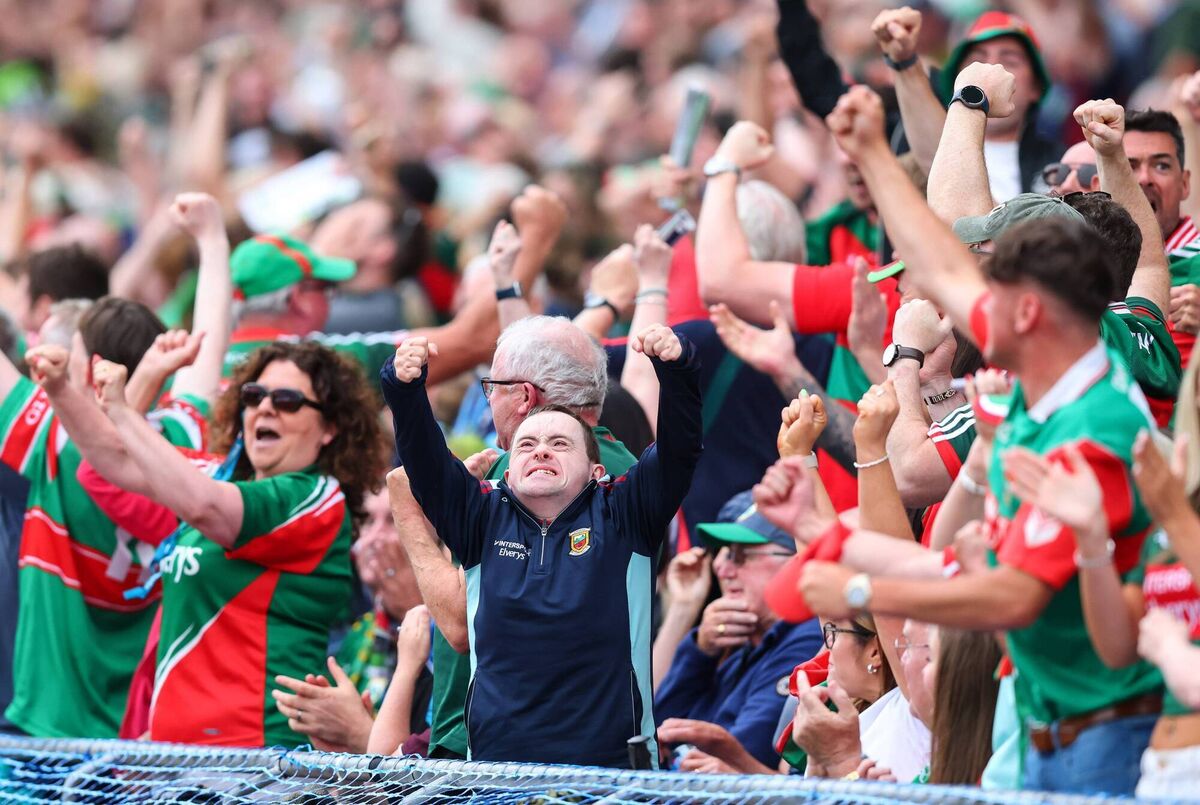 A view of Mayo fans celebrating after Darragh Beirne scores his goal against Kerry. Picture: INPHO/Tom O’Hanlon A view of Mayo fans celebrating after Darragh Beirne scores his goal against Kerry. Picture: INPHO/Tom O’Hanlon