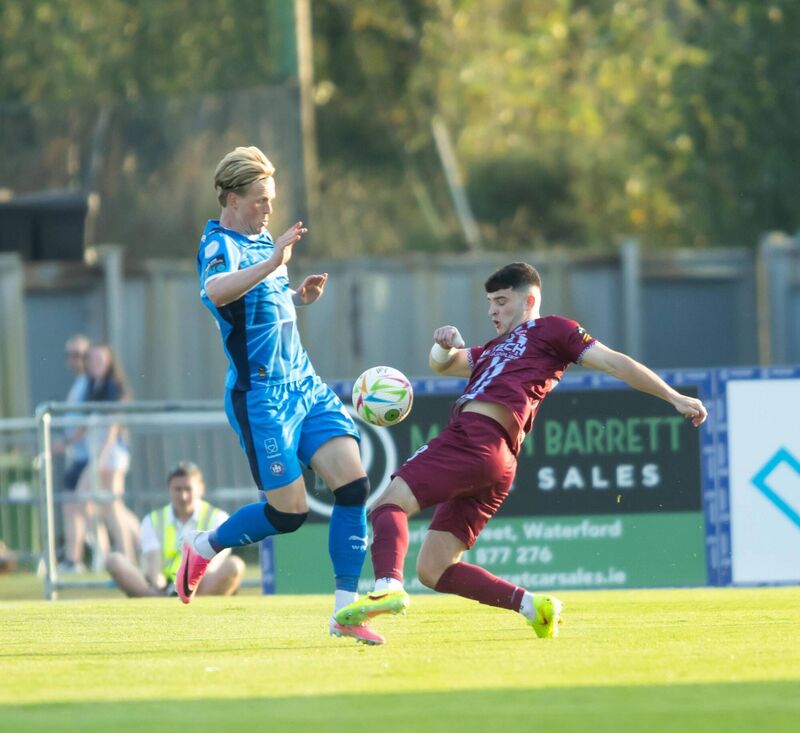 Cobh Ramblers' Luka Le Bervet battles Waterford's Jorgen Voilas. Picture: Mary Browne Cobh Ramblers' Luka Le Bervet battles Waterford's Jorgen Voilas. Picture: Mary Browne