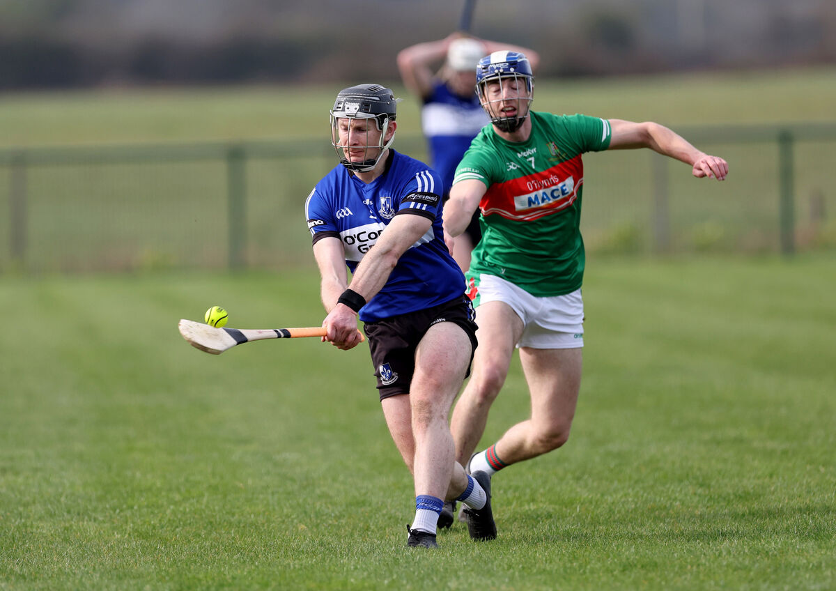 Bryan Murphy of Sarsfields in action against Fr O'Neill's player Ciar O'Connor in the RedFM Hurling League last year. Picture: Jim Coughlan