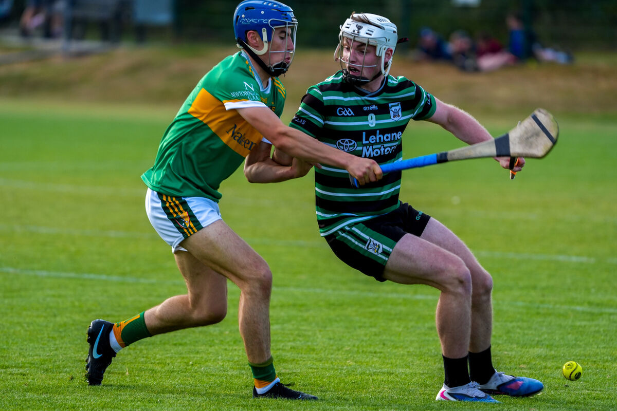 Douglas’ Jack O’Brien feels pressure from Newtownshandrum’s Robert Troy. Picture: Noel Sweeney Douglas’ Jack O’Brien feels pressure from Newtownshandrum’s Robert Troy. Picture: Noel Sweeney