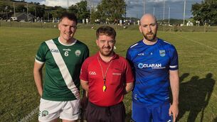 <p>Referee Kevin O'Sullivan, with Shamrocks captain Mark Hitchmough and Belgooly captain Jamie Dwyer before the Ross Oil SE Junior A Hurling Championship game at Minane Bridge. Picture: JJ Hurley.</p> <p>Referee Kevin O'Sullivan, with Shamrocks captain Mark Hitchmough and Belgooly captain Jamie Dwyer before the Ross Oil SE Junior A Hurling Championship game at Minane Bridge. Picture: JJ Hurley.</p>
