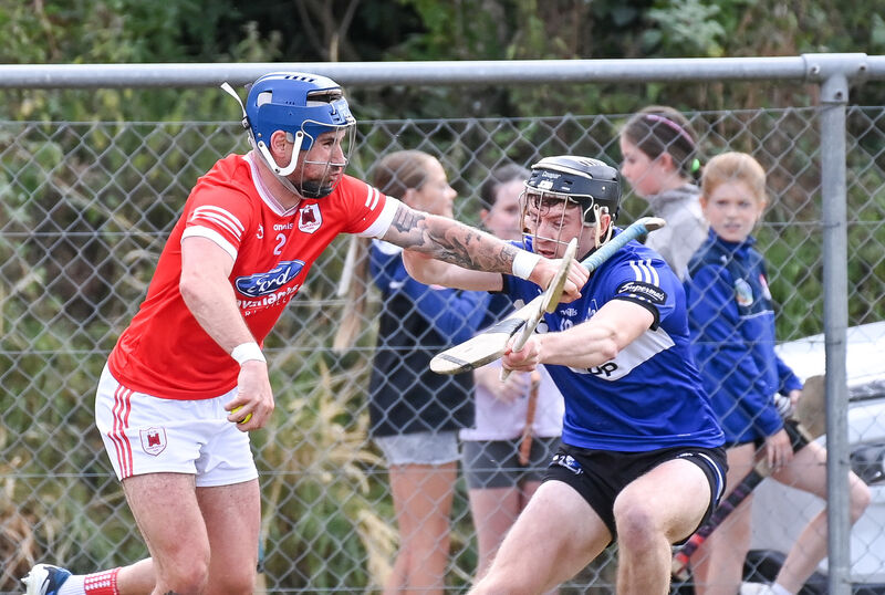 Sarsfields' Jack O'Connor tackles Charleville's Darren Butler during their Premier SHC clash at Castletownroche. Picture: David Keane