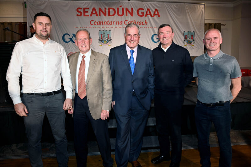 Ger Canning RTE ( centre) who interviewed guests, Paddy O'Shea, Justin McCarthy, Jimmy Barry-Murphy and Seanie McGrath at the inaugural Seandún City division GAA celebratory dinner at the Clayton Hotel Silversprings. Picture: Eddie O'Hare Ger Canning RTE ( centre) who interviewed guests, Paddy O'Shea, Justin McCarthy, Jimmy Barry-Murphy and Seanie McGrath at the inaugural Seandún City division GAA celebratory dinner at the Clayton Hotel Silversprings. Picture: Eddie O'Hare