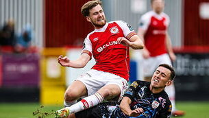 SSE Airtricity League Premier Division St. Patrick's Athletic vs Derry City Barry Baggley is tackled by Darragh Burns 2/8/2026