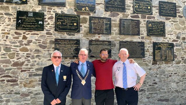 <p>Left to Right: Derry McCarthy, Dan O'Connell, president Cork Ex-Boxers Assoc, Danny O'Donovan, grandson of Danzer Nagle, and Michael O'Brien, president Cork County Boxing Board. MOB</p>