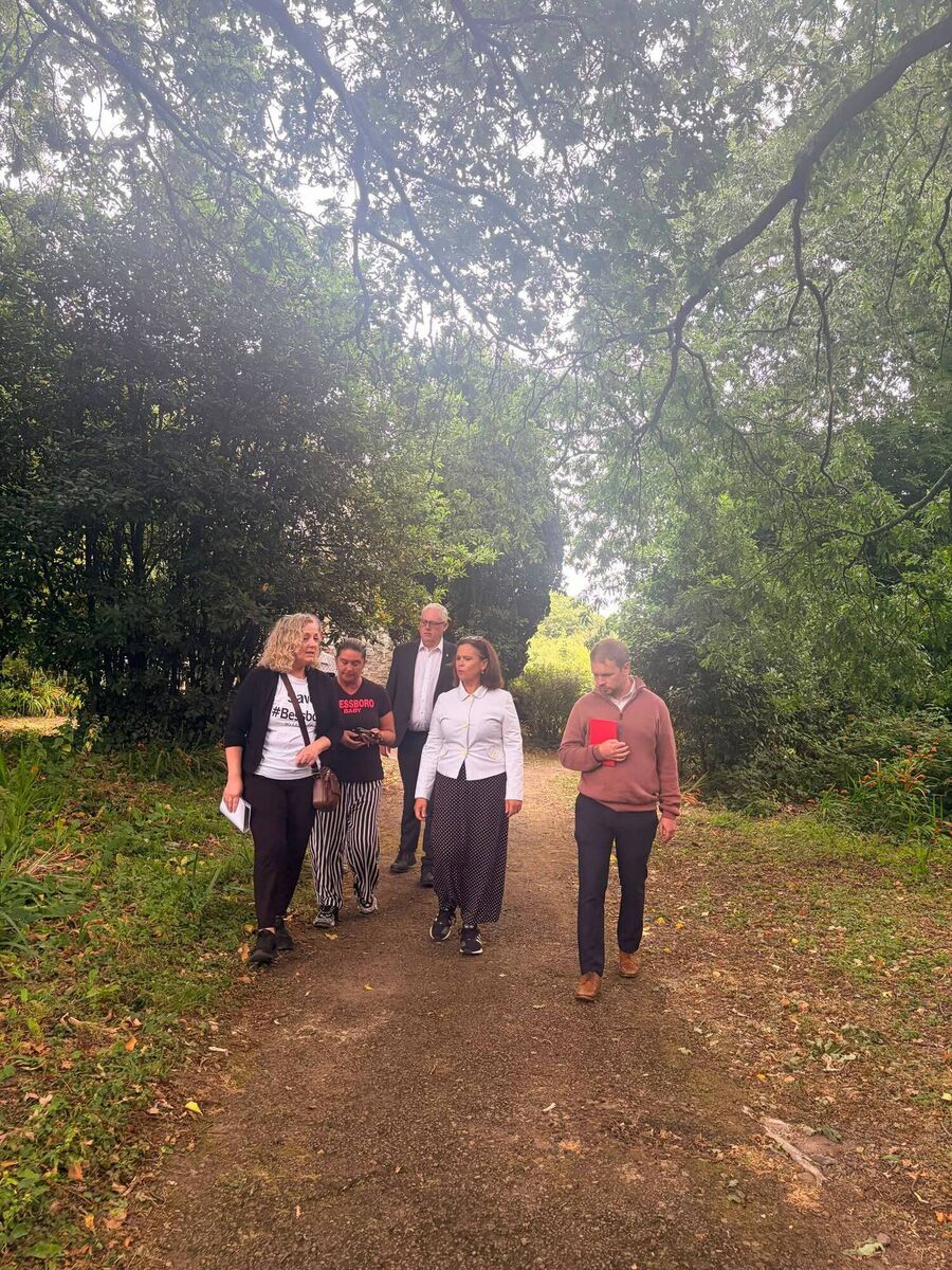 Walking the grounds of the former Bessborough mother and baby institution: Carmel Cantwell, whose brother, William, died in 1960, Joy Kelly O'Regan, who was born in the institution in the 1970s, Thomas Gould TD, Sinn Féin leader Mary Lou McDonald TD, and Donnchadh O Laoghaire TD. Picture: Sinn Féin Walking the grounds of the former Bessborough mother and baby institution: Carmel Cantwell, whose brother, William, died in 1960, Joy Kelly O'Regan, who was born in the institution in the 1970s, Thomas Gould TD, Sinn Féin leader Mary Lou McDonald TD, and Donnchadh O Laoghaire TD. Picture: Sinn Féin