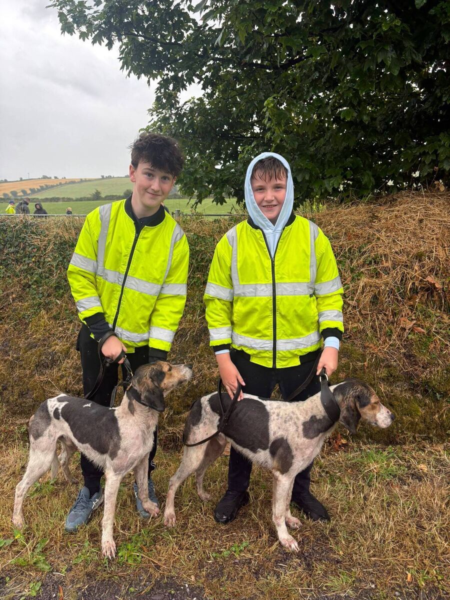 Noah and Nathan McCarthy with Knock's Fox and Knock's Ozzy of Griffin United who completed a 1.2 in the Peter and John Barrett Senior maiden memorial draghunt at Castletownkenneigh. Noah and Nathan McCarthy with Knock's Fox and Knock's Ozzy of Griffin United who completed a 1.2 in the Peter and John Barrett Senior maiden memorial draghunt at Castletownkenneigh.