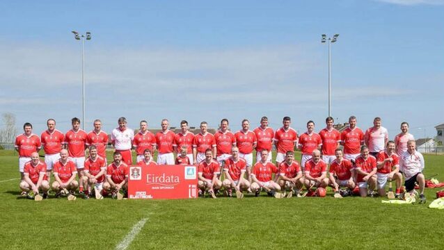 <p>The Cork Masters hurling squad before the All-Ireland Challenge Cup final against Limerick.</p>