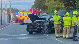 <p>Gardaí at the scene of the incident outside Virgin Media Park on Tramore Road in Ballyphehane on Tuesday evening. Picture supplied by Red FM.</p>