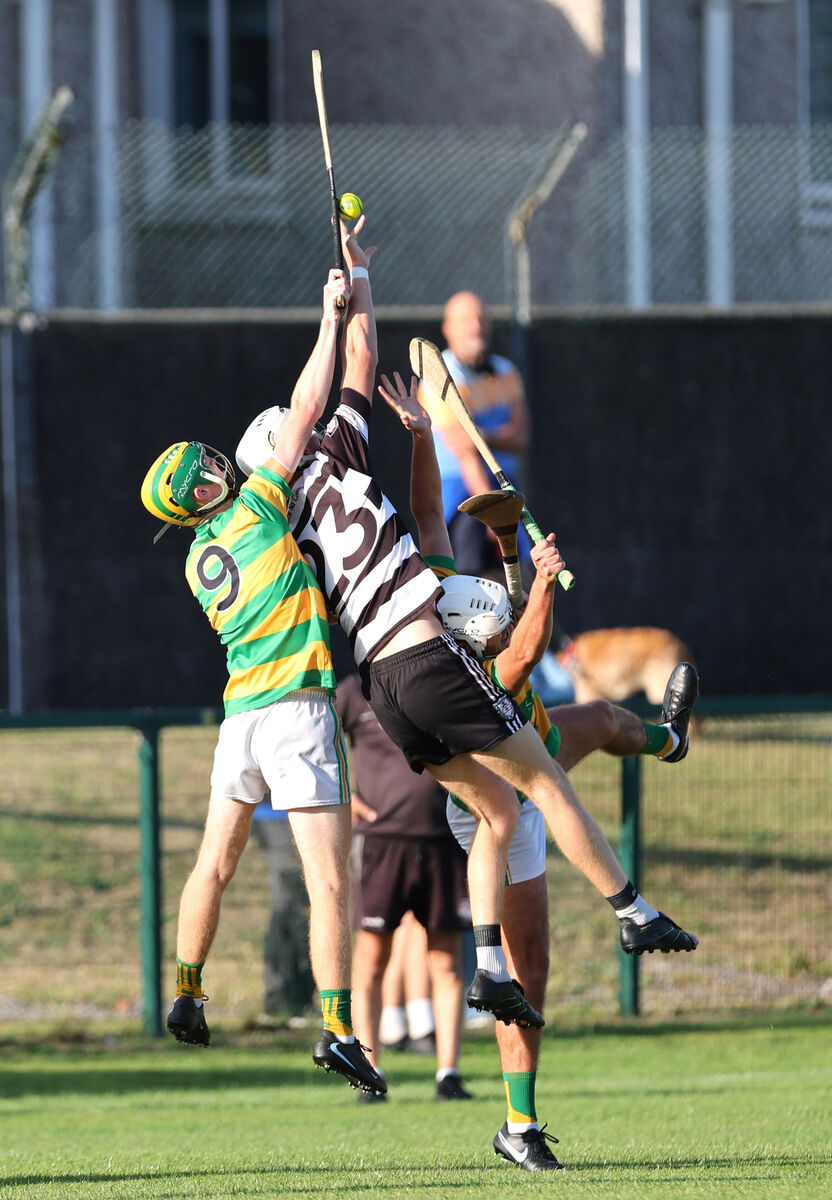 Conor Stack and Kevin Long, Blackrock, and Shane O'Mahony, Midleton, battling for aerial possession. Picture: Jim Coughlan. Conor Stack and Kevin Long, Blackrock, and Shane O'Mahony, Midleton, battling for aerial possession. Picture: Jim Coughlan.