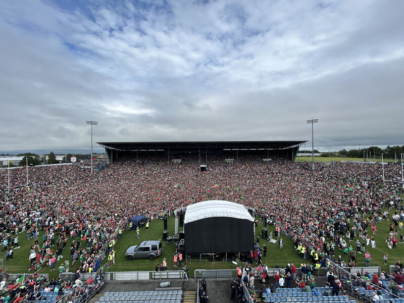 Fans attending a homecoming celebration for the Mayo Gaelic football players in Castlebar, Co Mayo, after they won the All-Ireland Senior Football Championship final, the team's first win since 1951. 