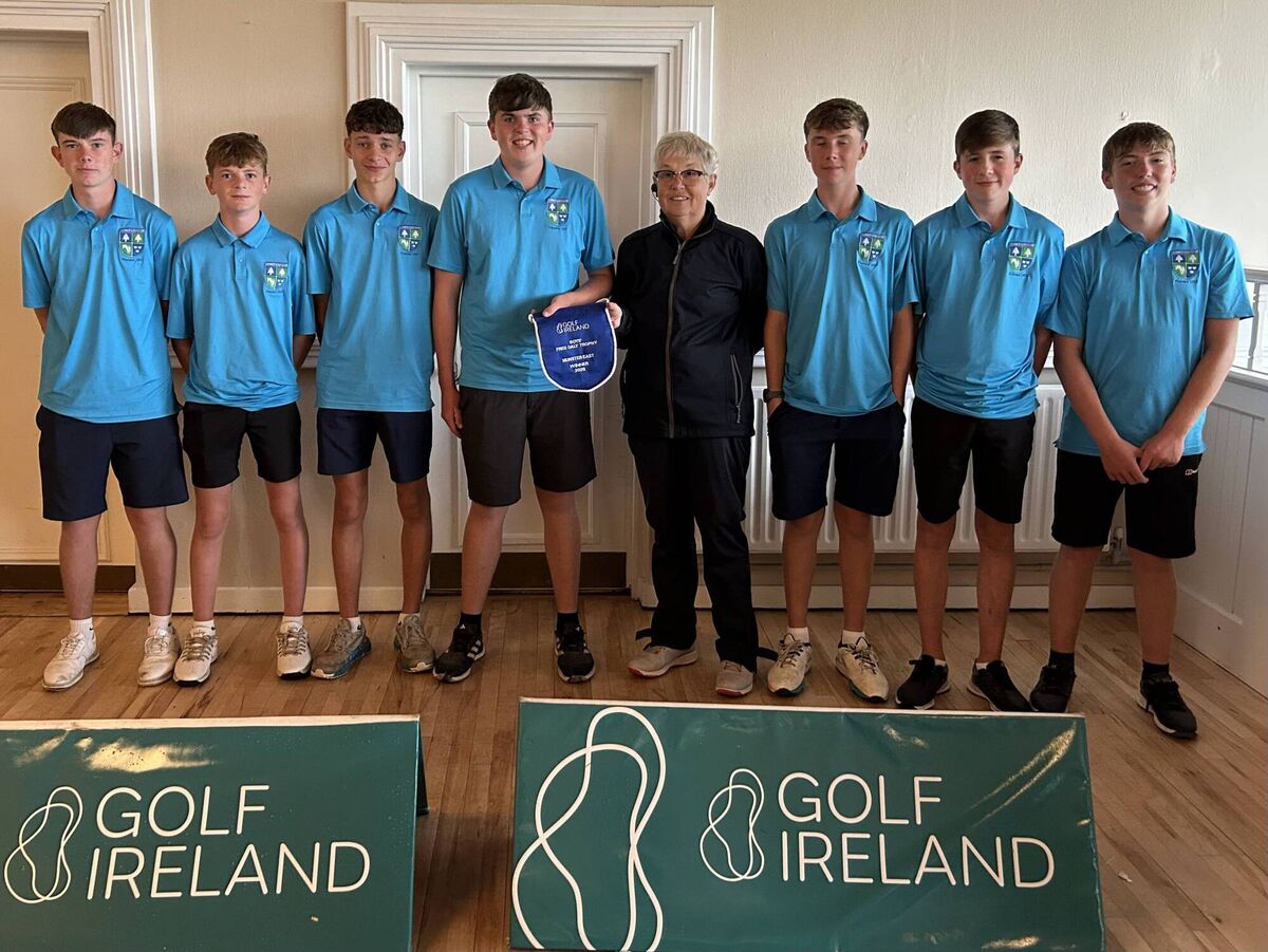 The Fermoy panel of Conor Ronan, James O'Mahony, Robbie O'Leary, Donagh McHugh, Henry Bagnall, David Aherne, and Zack Morrissey receiving their Munster East pennant from Golf Ireland The Fermoy panel of Conor Ronan, James O'Mahony, Robbie O'Leary, Donagh McHugh, Henry Bagnall, David Aherne, and Zack Morrissey receiving their Munster East pennant from Golf Ireland