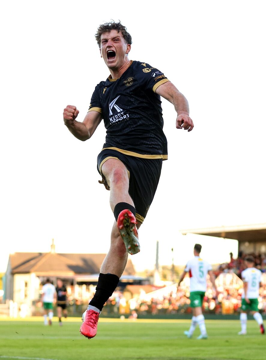 Cian Bargary of Kerry FC celebrates after scoring his goal. Picture: Michael P Ryan/Sportsfile